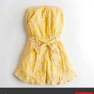 Yellow Hollister Floral Strapless Romper